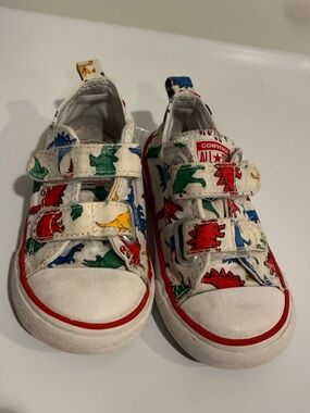 Converse Kids White Sneakers with Colorful Dinosaur Print